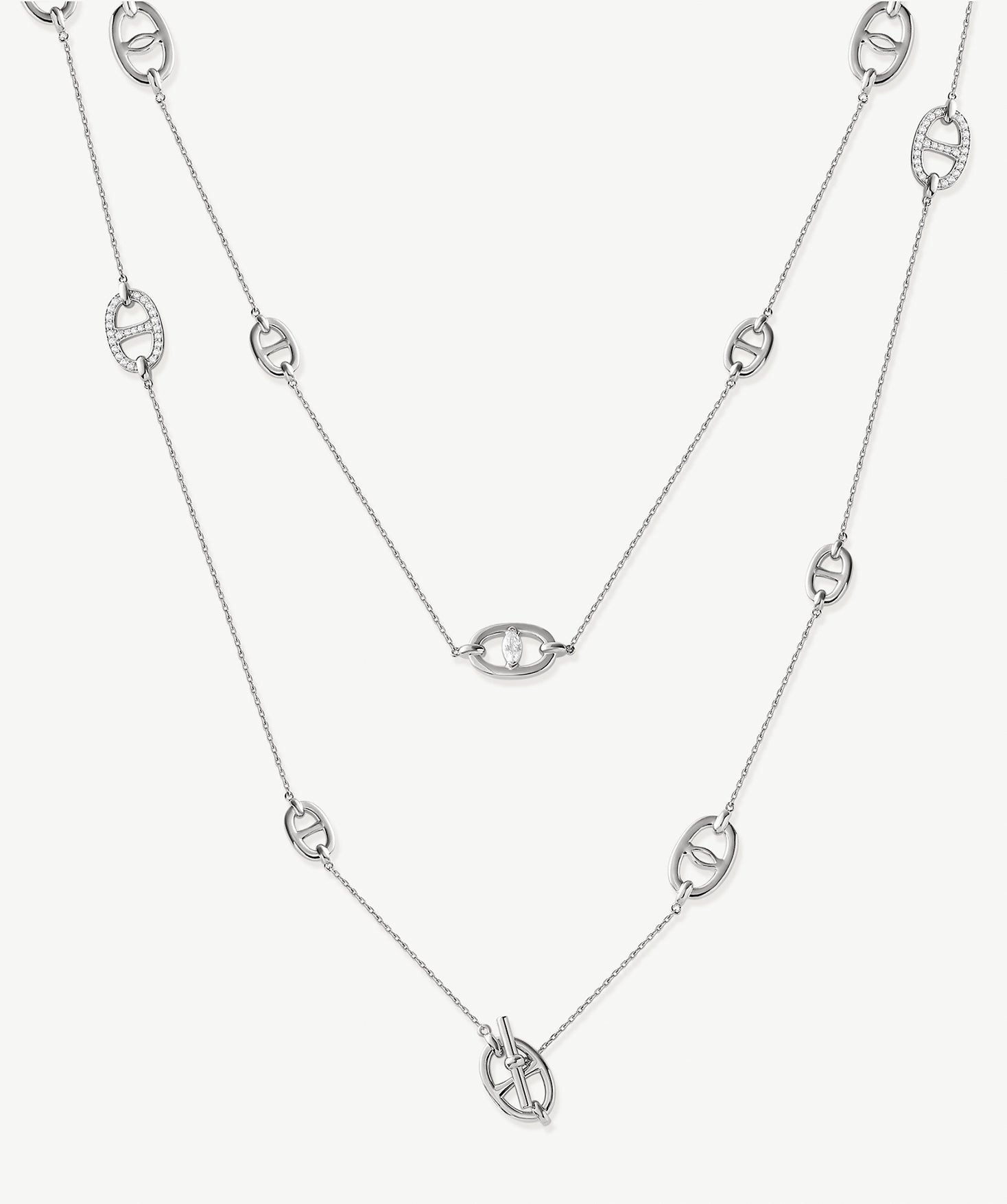 Silver Plated Mariner Chain Layered Necklace – 120cm Long | MaiaMina