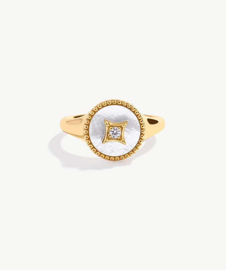 18ct Gold Vermeil Rotating Star Signet Ring - Inspired by Chinese Coin Design | MaiaMina