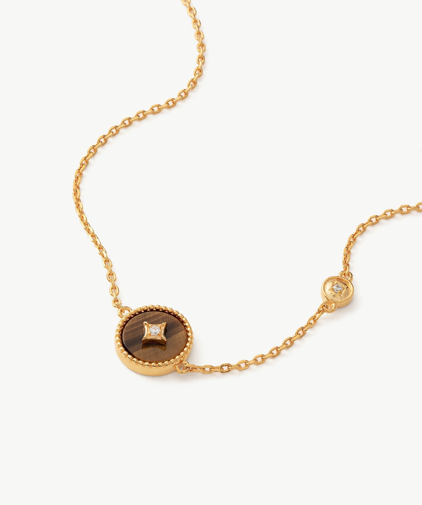 Gold Vermeil Tiger’s Eye Bracelet with Pavé Center – Aura Collection | MaiaMina
