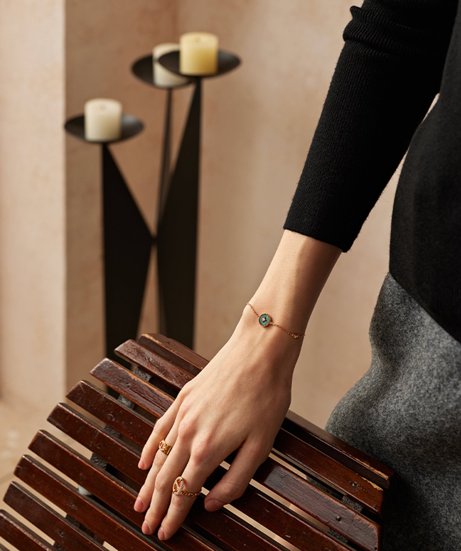 Gold Vermeil Malachite Bracelet with Pavé Detail – Aura Collection | MaiaMina