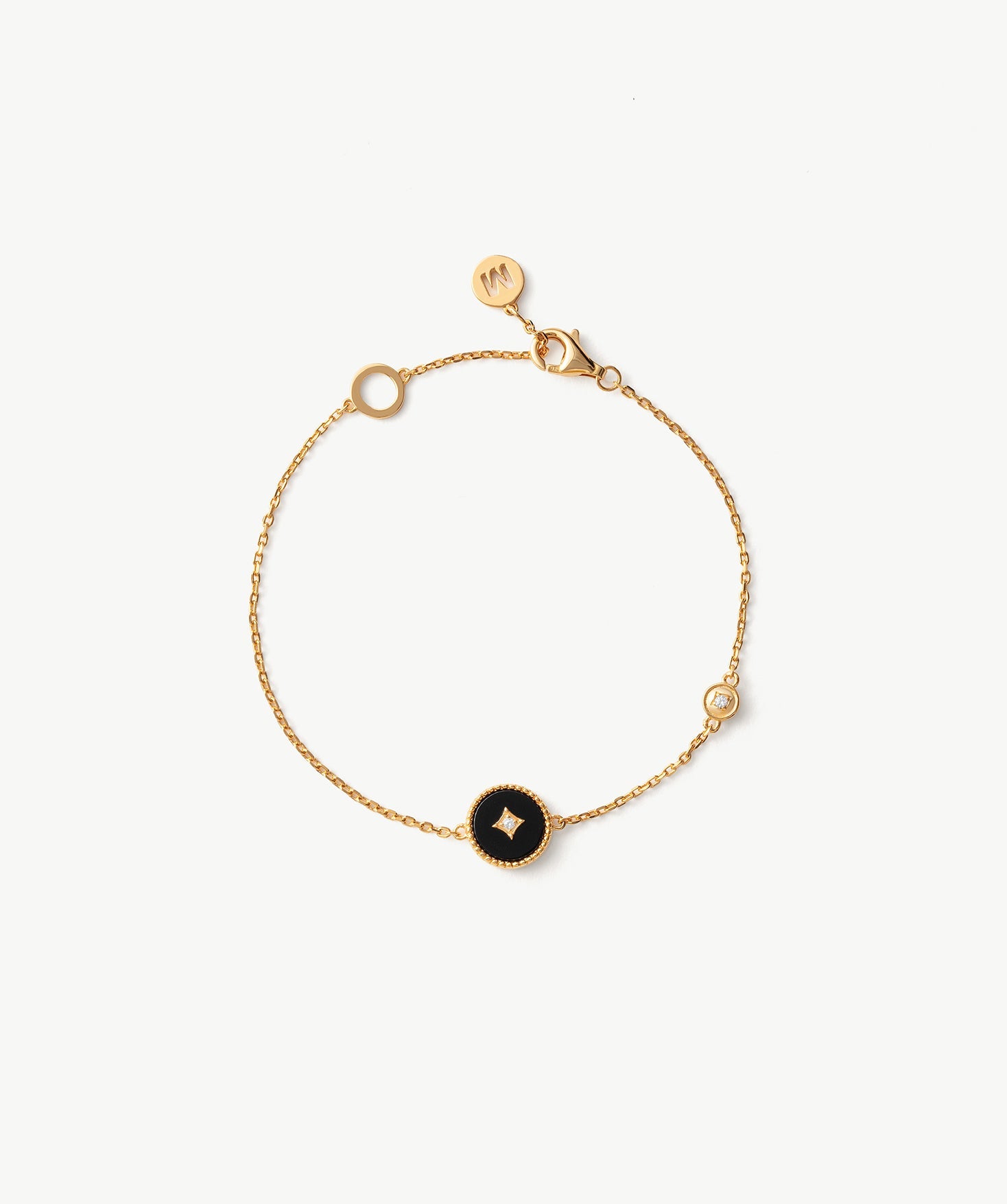 Gold Vermeil Black Agate Bracelet with Pavé Center – Aura Collection | MaiaMina