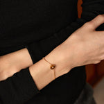 Gold Vermeil Tiger’s Eye Bracelet with Pavé Center – Aura Collection | MaiaMina