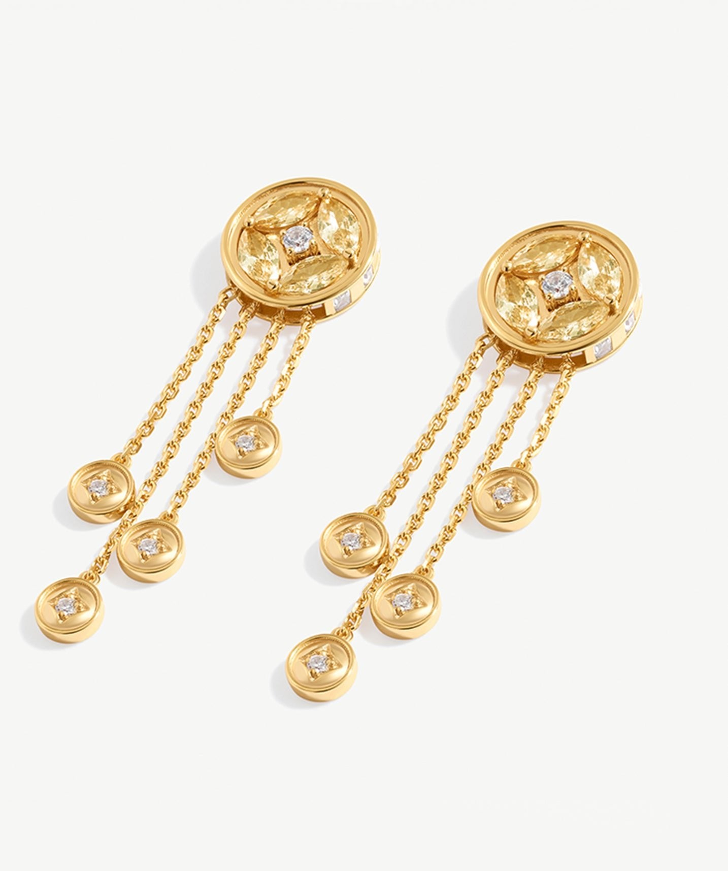 Elegant Drop Earrings with Champagne Zircon and Tassel Details | MaiaMina