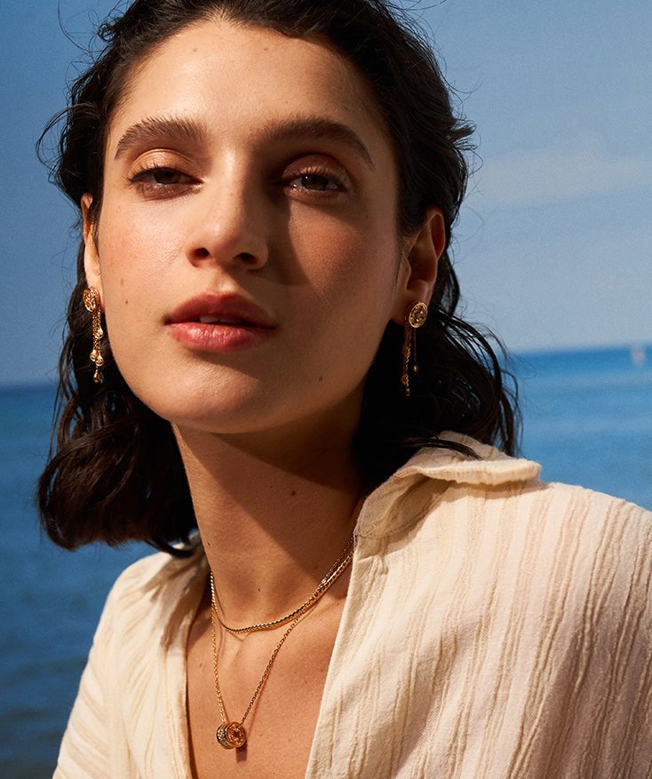 Elegant Drop Earrings with Champagne Zircon and Tassel Details | MaiaMina