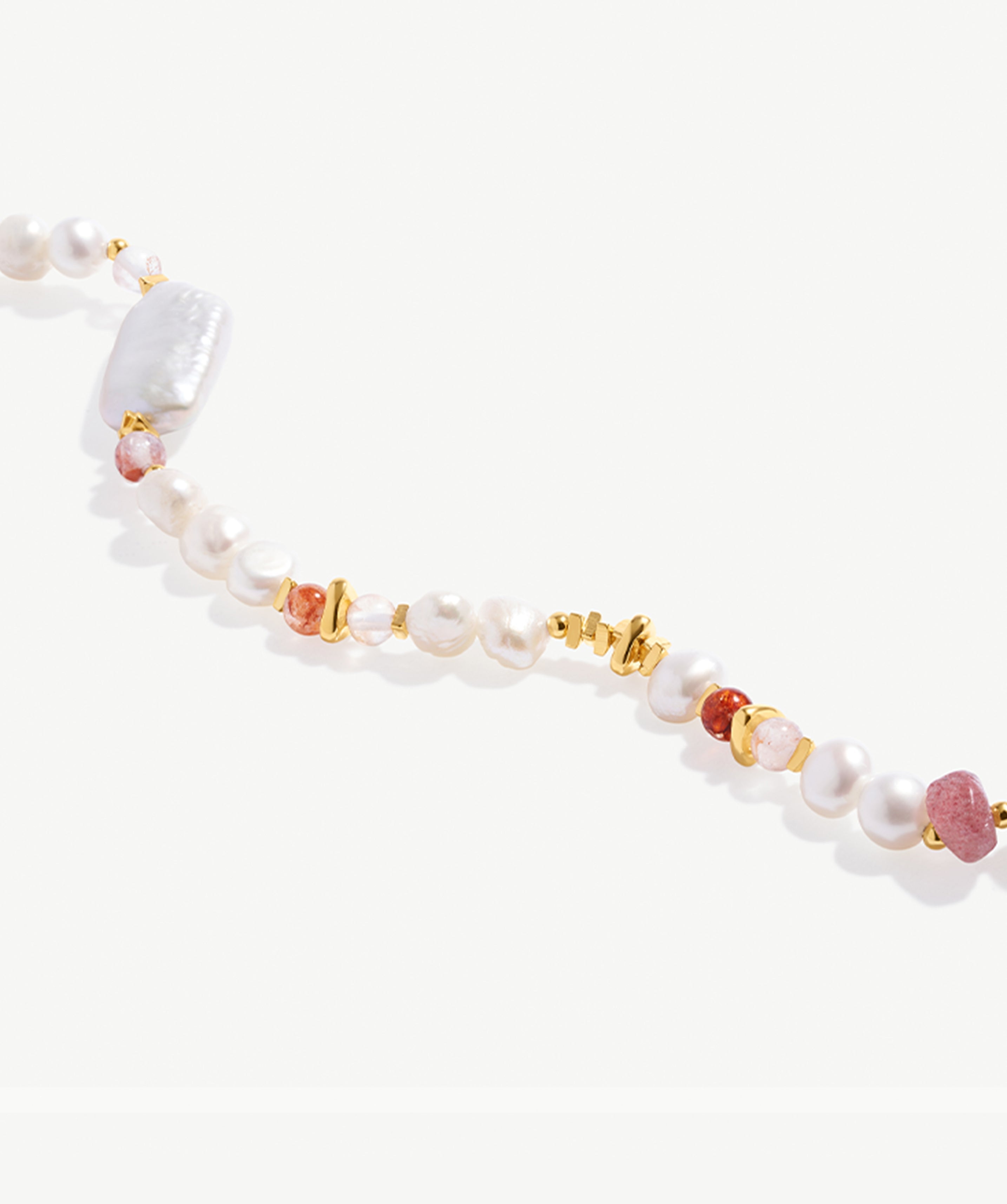 Pearl and Strawberry Quartz Beaded Necklace with 18K Gold Plated Accents | Elegant Women's Jewelry | MaiaMina