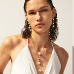 Elegant Pearl Drop Earrings with CZ Accents – Gold Moon Phase Jewelry | MaiaMina