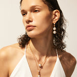 Elegant Pearl Drop Earrings with CZ Accents – Gold Moon Phase Jewelry | MaiaMina