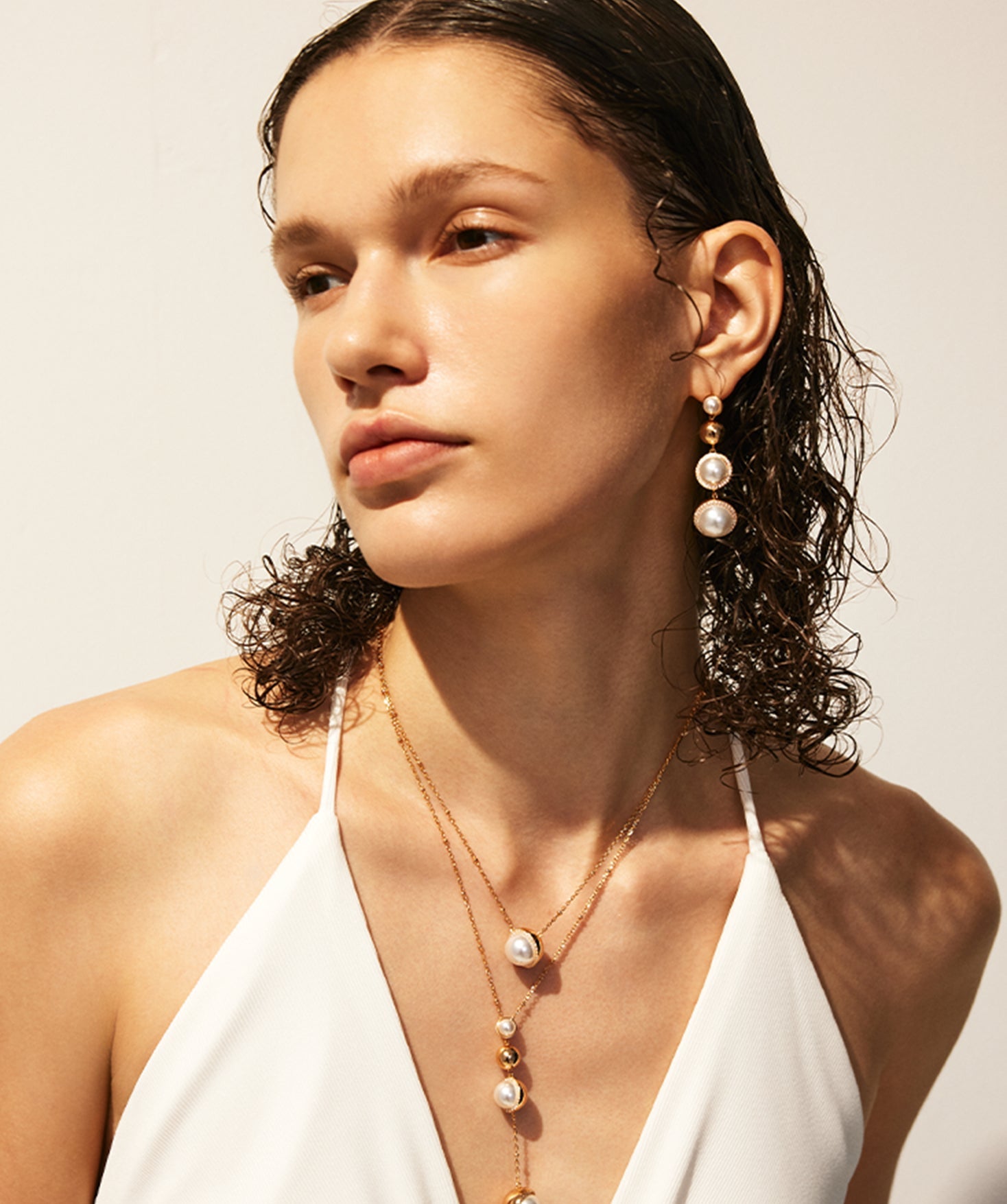 Elegant Pearl Drop Earrings with CZ Accents – Gold Moon Phase Jewelry | MaiaMina