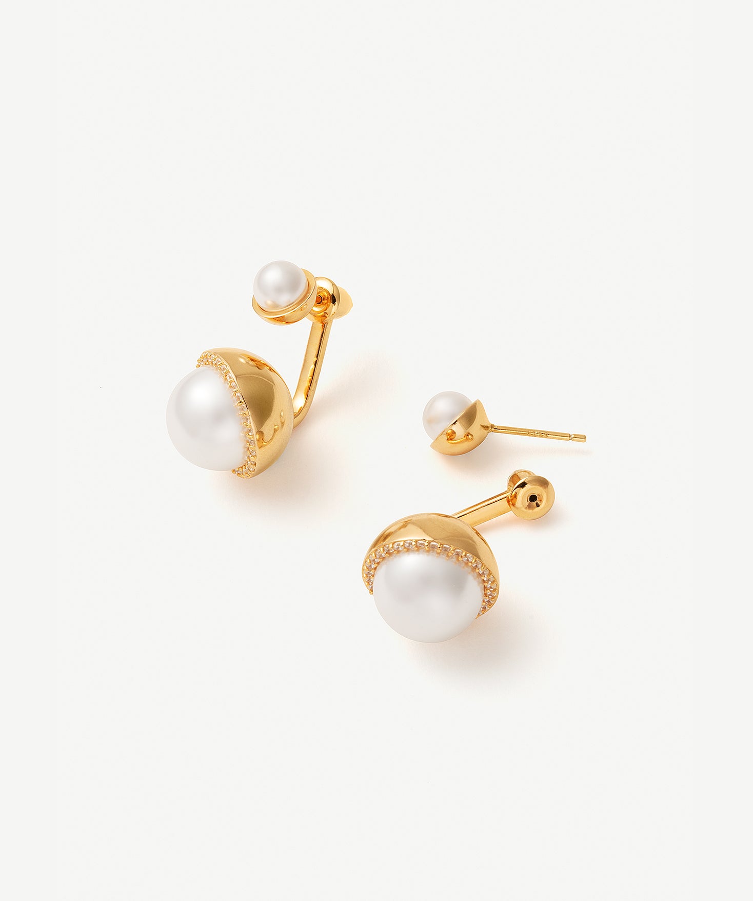 Phase Pearl Pave Moon Stud Earrings