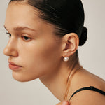 18K Gold Pearl Stud Earrings with Cubic Zirconia for Women – MaiaMina