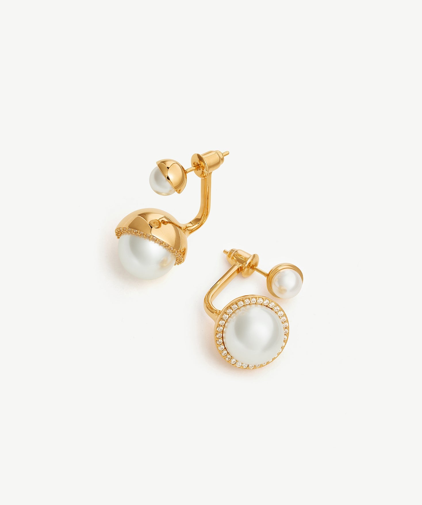 Elegant Pearl Stud Earrings with 18K Gold Vermeil and CZ Halo – MaiaMina
