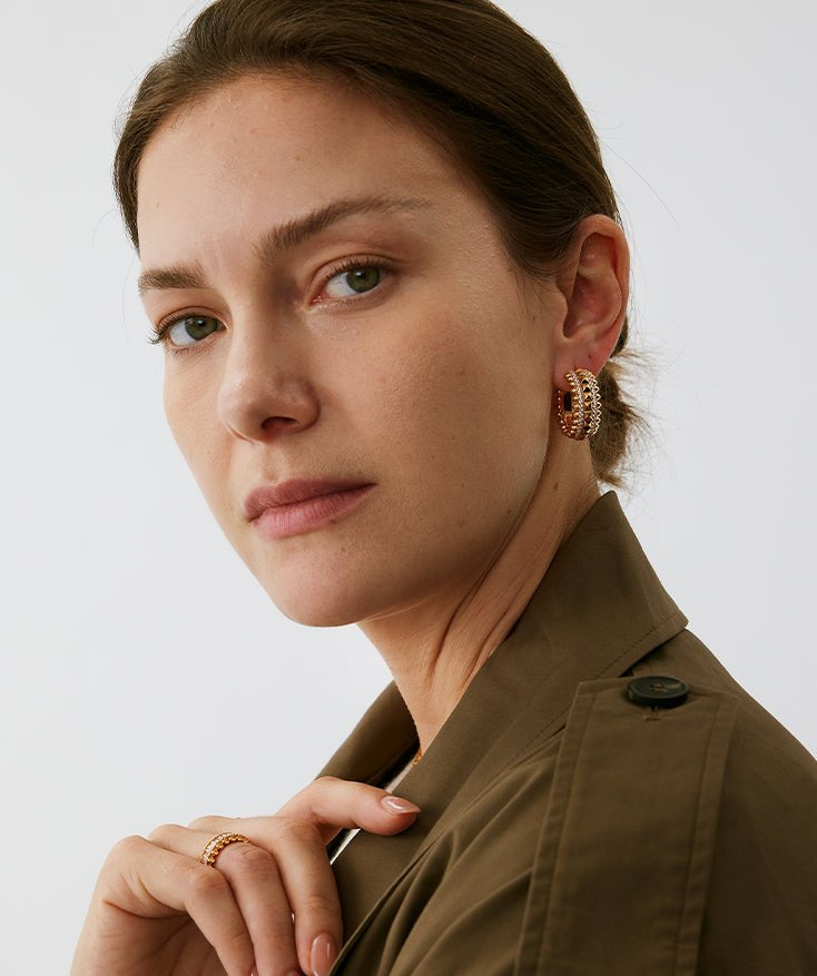 Rock Gemstone Spike Hoop Earrings | Gold-Plated Statement Hoops – MaiaMina