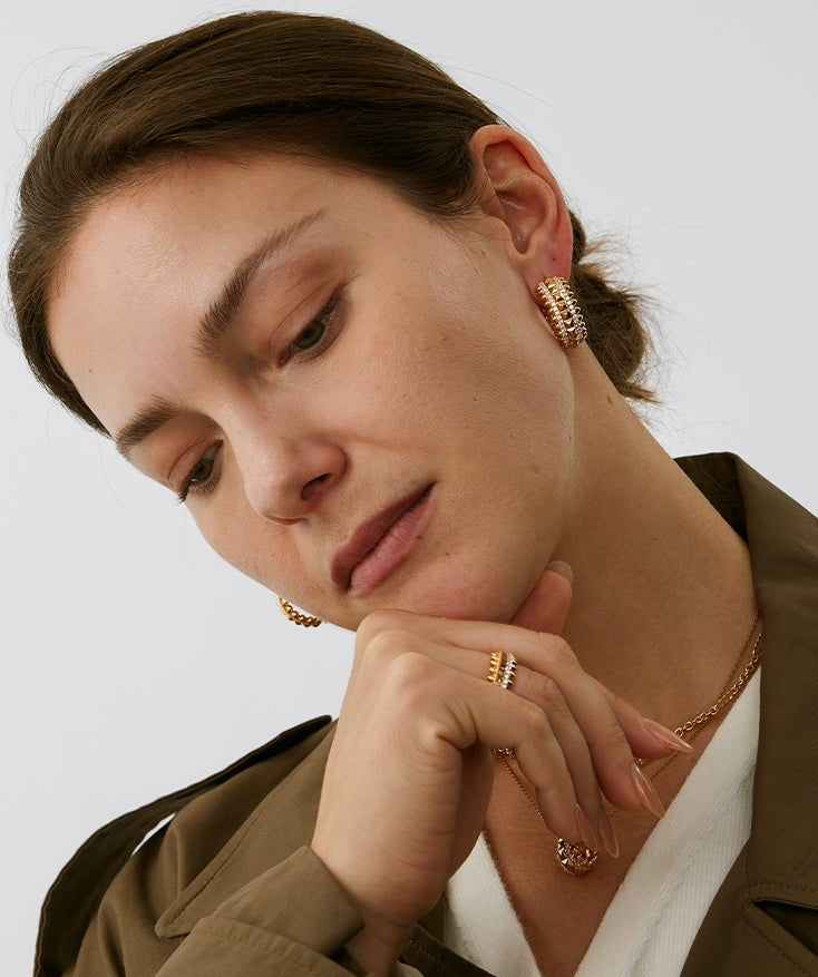 Rock Gemstone Spike Hoop Earrings | Gold-Plated Statement Hoops – MaiaMina