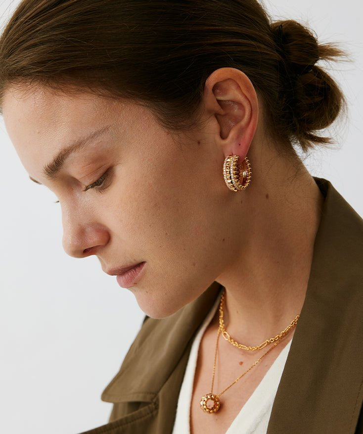 Rock Gemstone Spike Hoop Earrings | Gold-Plated Statement Hoops – MaiaMina