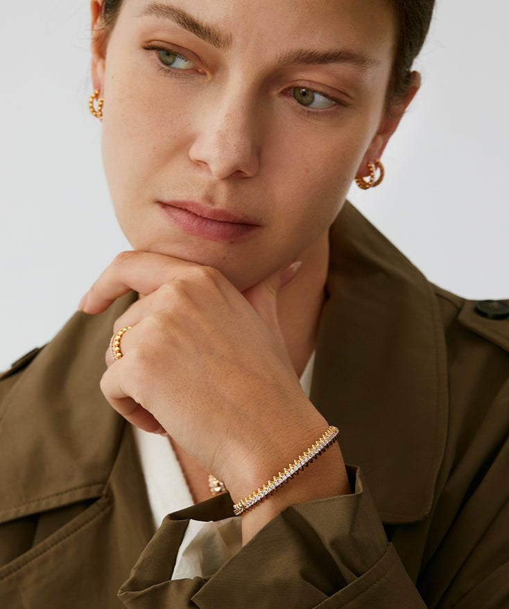 Rock Spike Bangle Bracelet in Gold Vermeil with Zircon – MaiaMina
