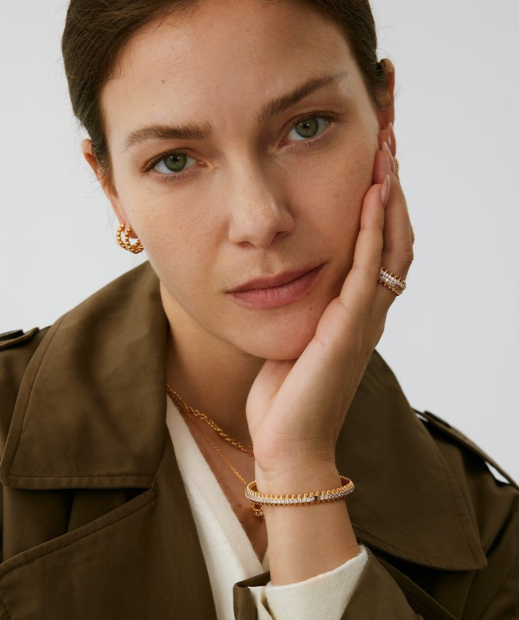 Rock Spike Bangle Bracelet in Gold Vermeil with Zircon – MaiaMina