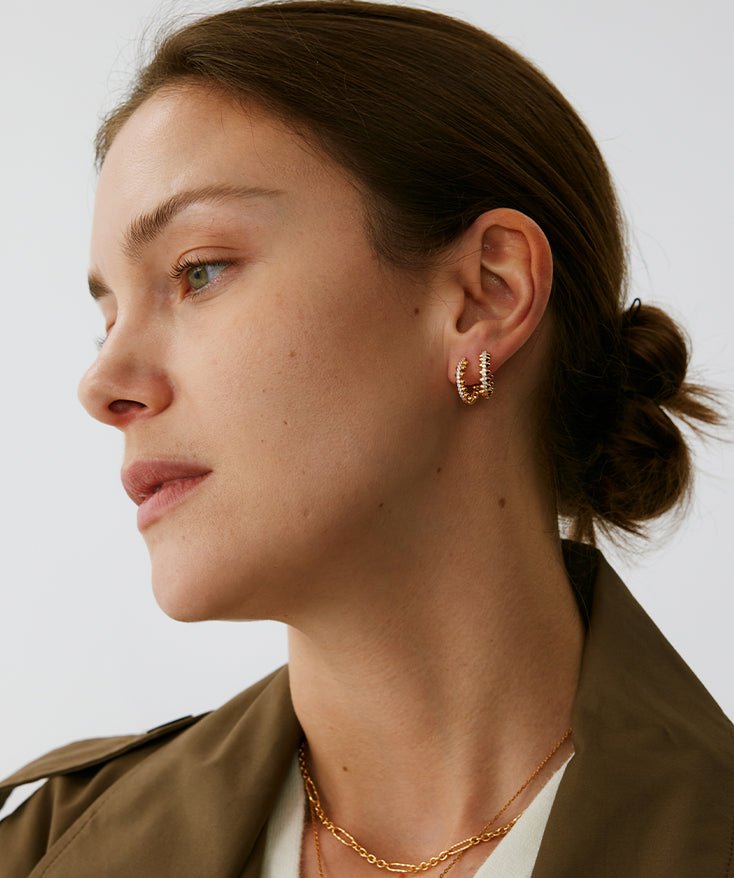 Gold Vermeil Spike Hoop Earrings with Gemstone Pave โ MaiaMina