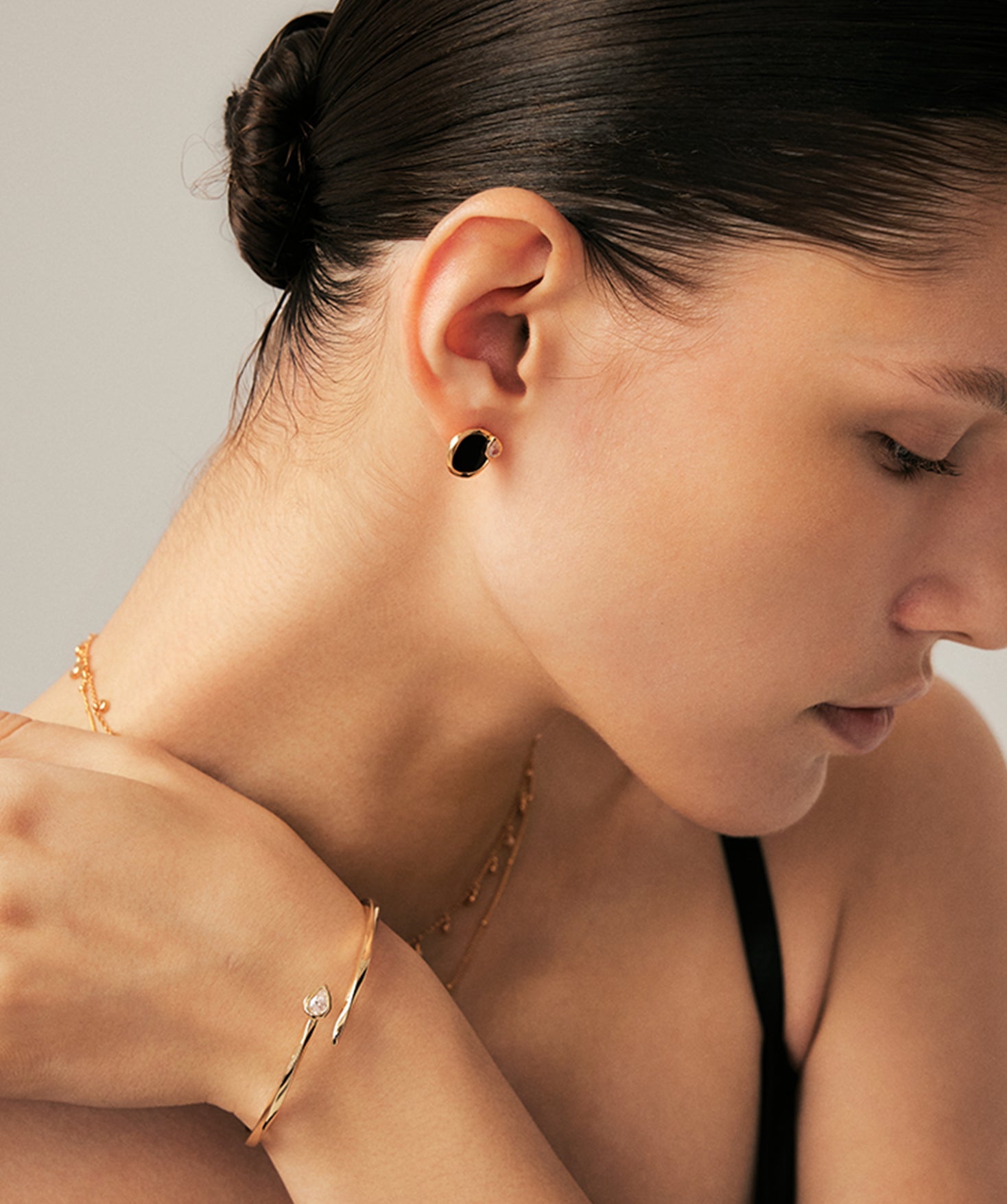 Black Onyx Snake Stud Earrings - 18K Gold Plated Jewelry | MaiaMina