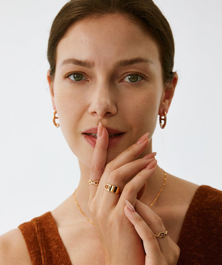 18K Gold Plated Mariner Adjustable Band Ring with Pave Diamonds – Genderless Nautical Design | MaiaMina