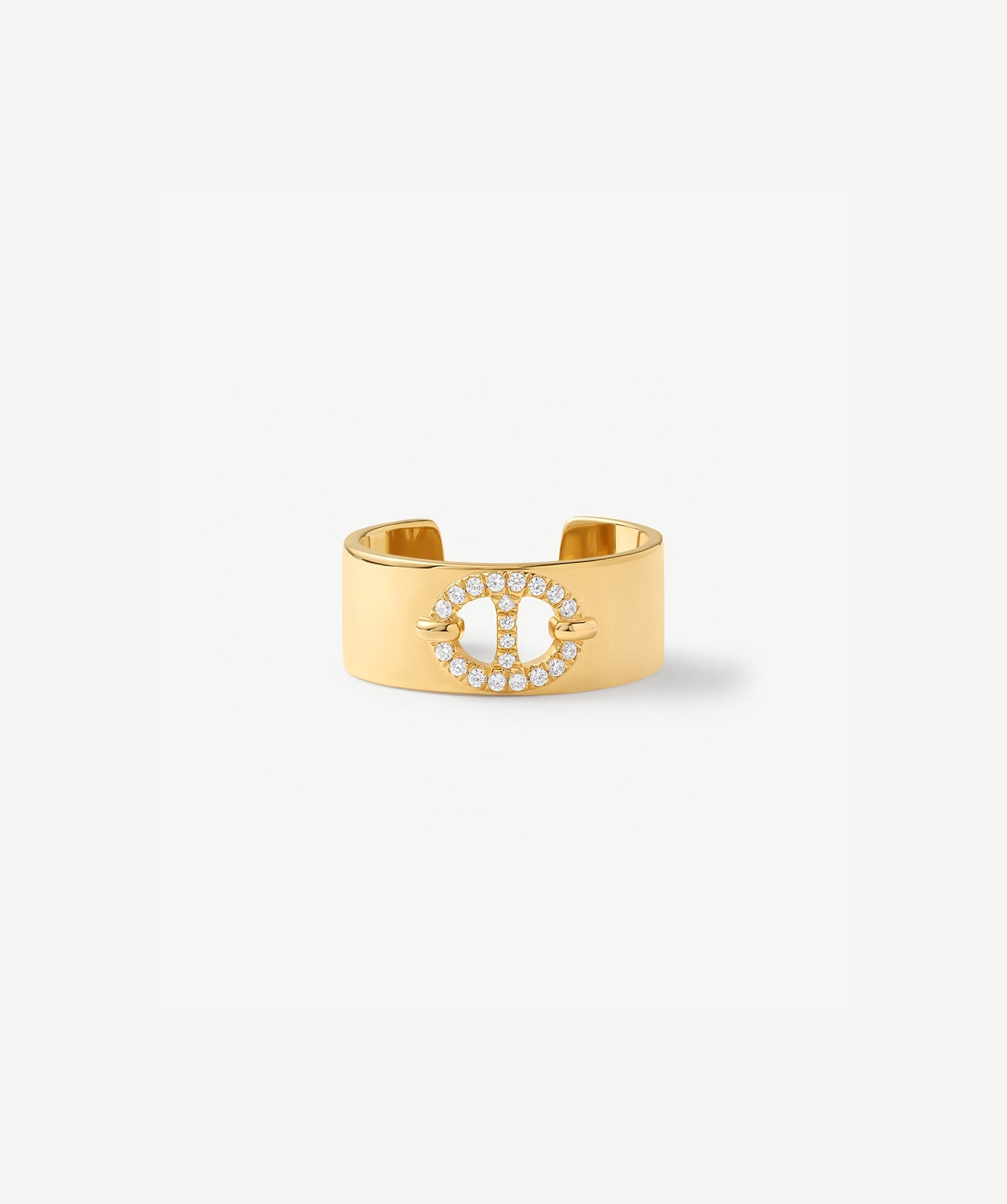 18K Gold Plated Mariner Adjustable Band Ring with Pave Diamonds – Genderless Nautical Design | MaiaMina