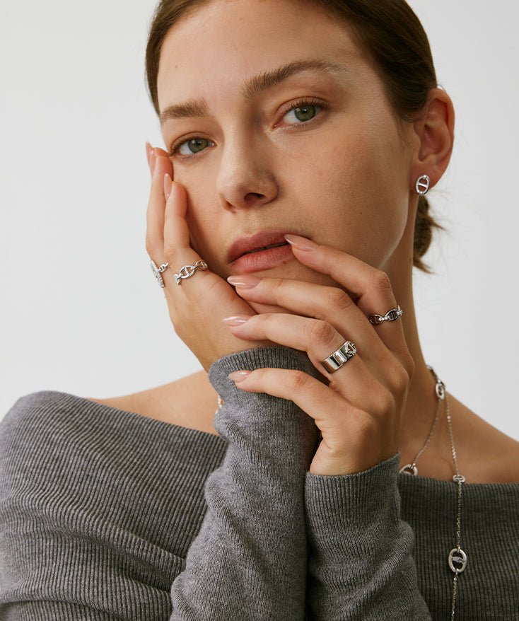 925 Sterling Silver Mariner Adjustable Band Ring with Pave Diamonds – Genderless Nautical Design | MaiaMina