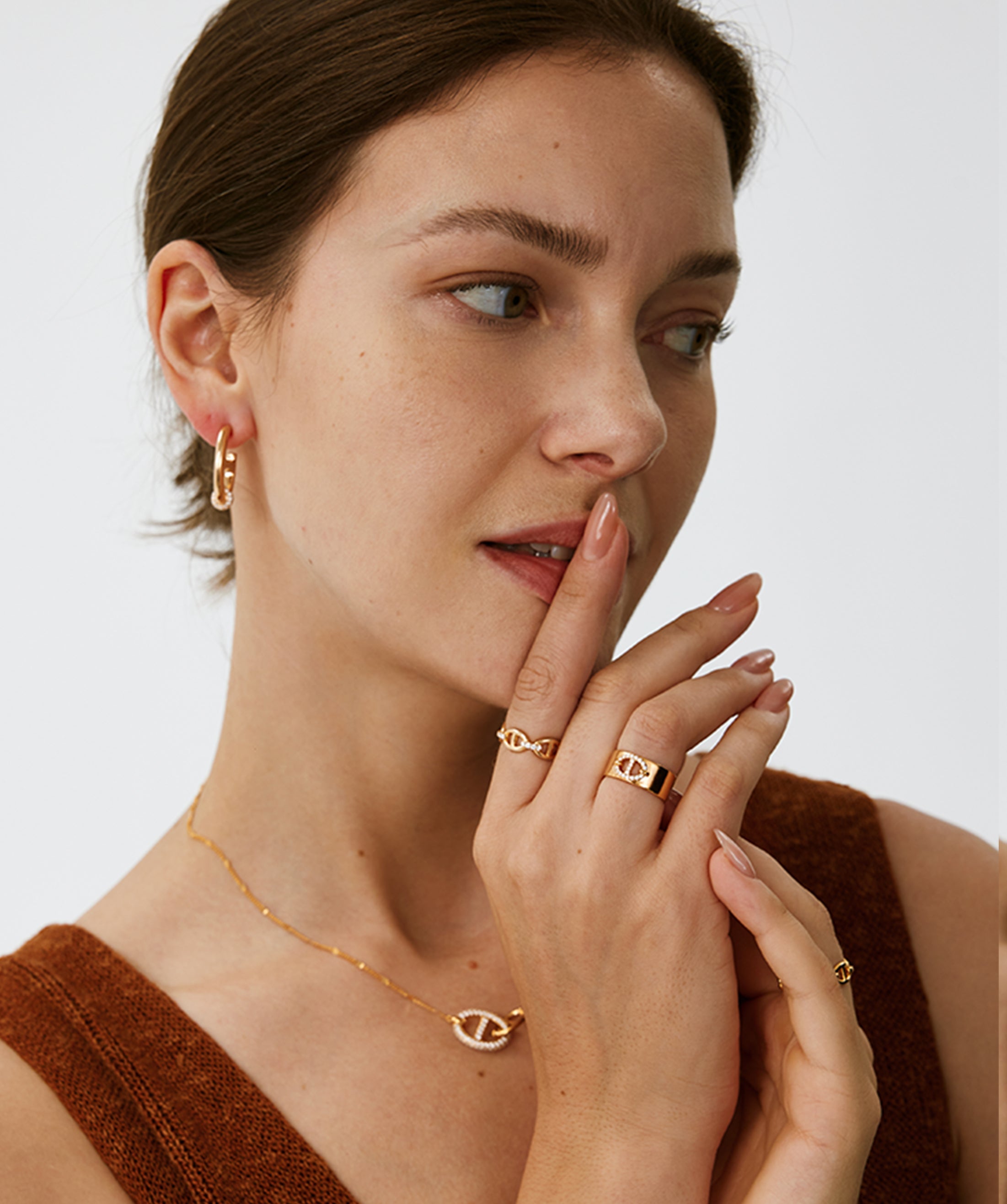 18K Gold Plated Mariner Adjustable Band Ring with Pave Diamonds – Genderless Nautical Design | MaiaMina