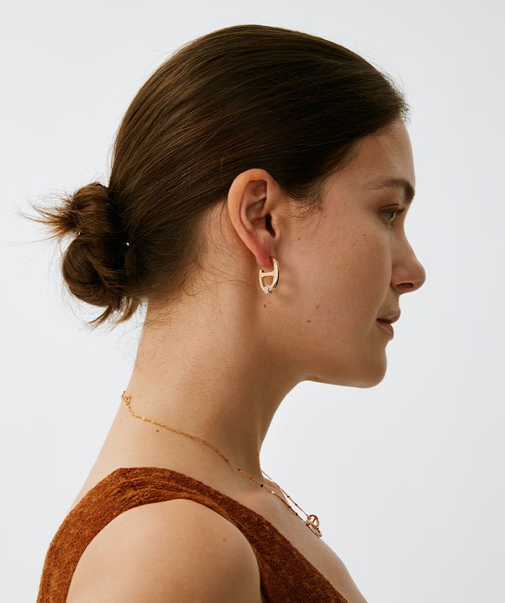 18K Gold Plated Mariner Hoop Earrings with Pave Diamonds – Contemporary Nautical Jewelry | MaiaMina