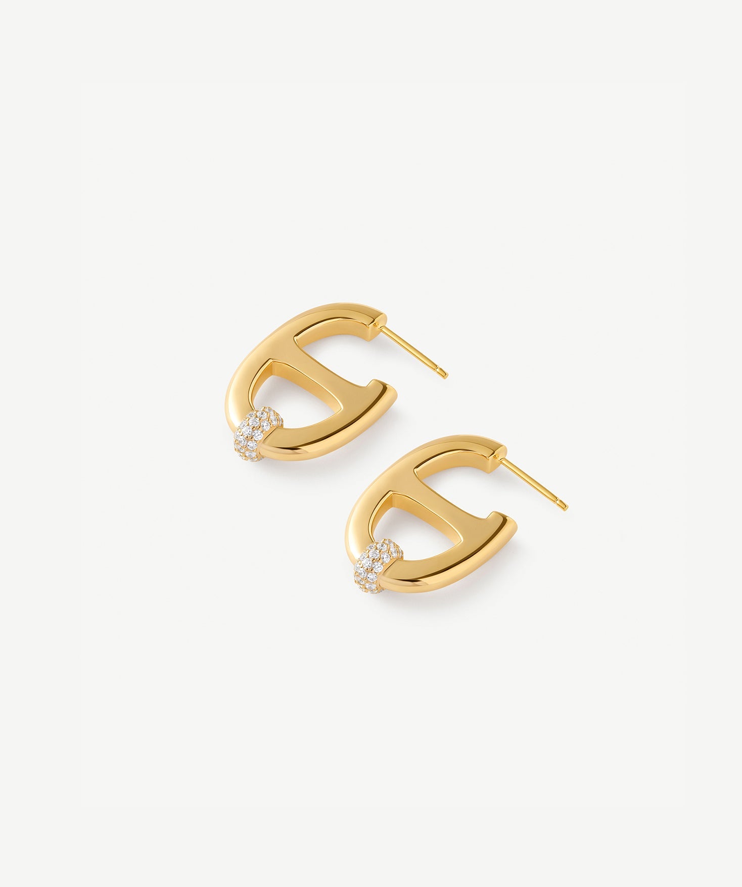 18K Gold Plated Mariner Hoop Earrings with Pave Diamonds – Contemporary Nautical Jewelry | MaiaMina