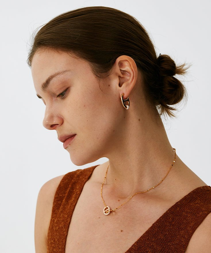 18K Gold Plated Mariner Hoop Earrings with Pave Diamonds – Contemporary Nautical Jewelry | MaiaMina
