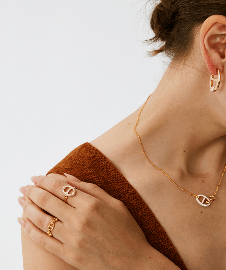 18K Gold Plated Pave Mariner Chain Adjustable Ring – Symbol of Strength & Courage | MaiaMina