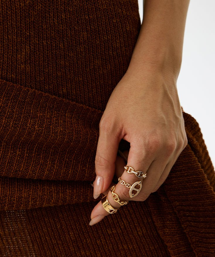 18K Gold Plated Pave Mariner Chain Adjustable Ring – Symbol of Strength & Courage | MaiaMina