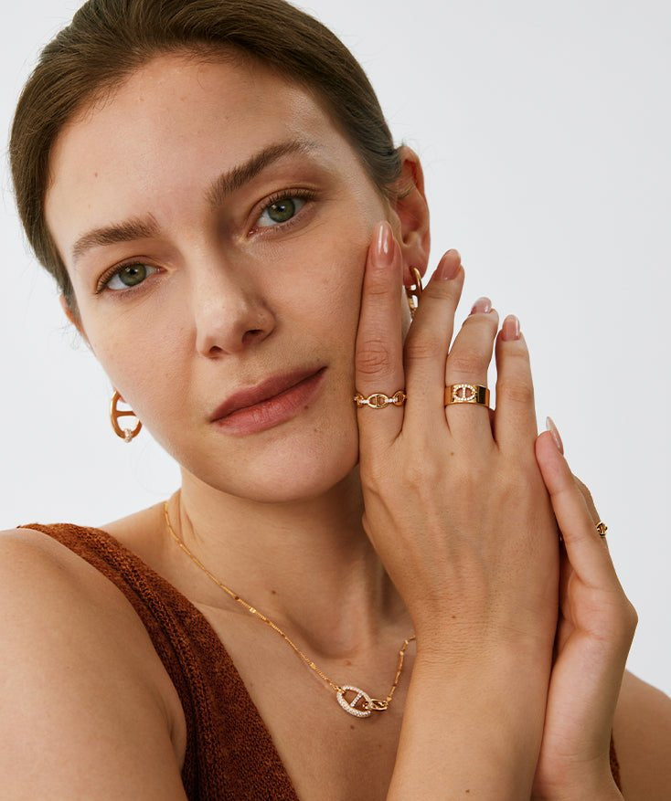 18K Gold Plated Pave Mariner Chain Adjustable Ring with Diamonds – Elegant Nautical Jewelry | MaiaMina