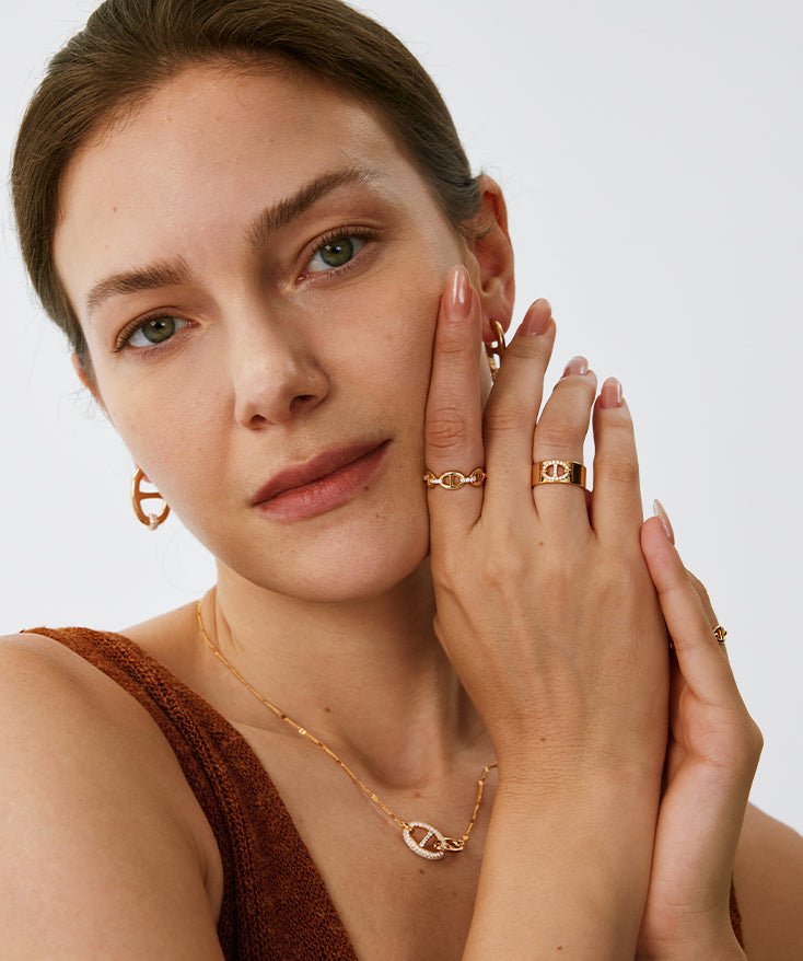 18K Gold Plated Pave Mariner Chain Adjustable Ring with Diamonds – Elegant Nautical Jewelry | MaiaMina