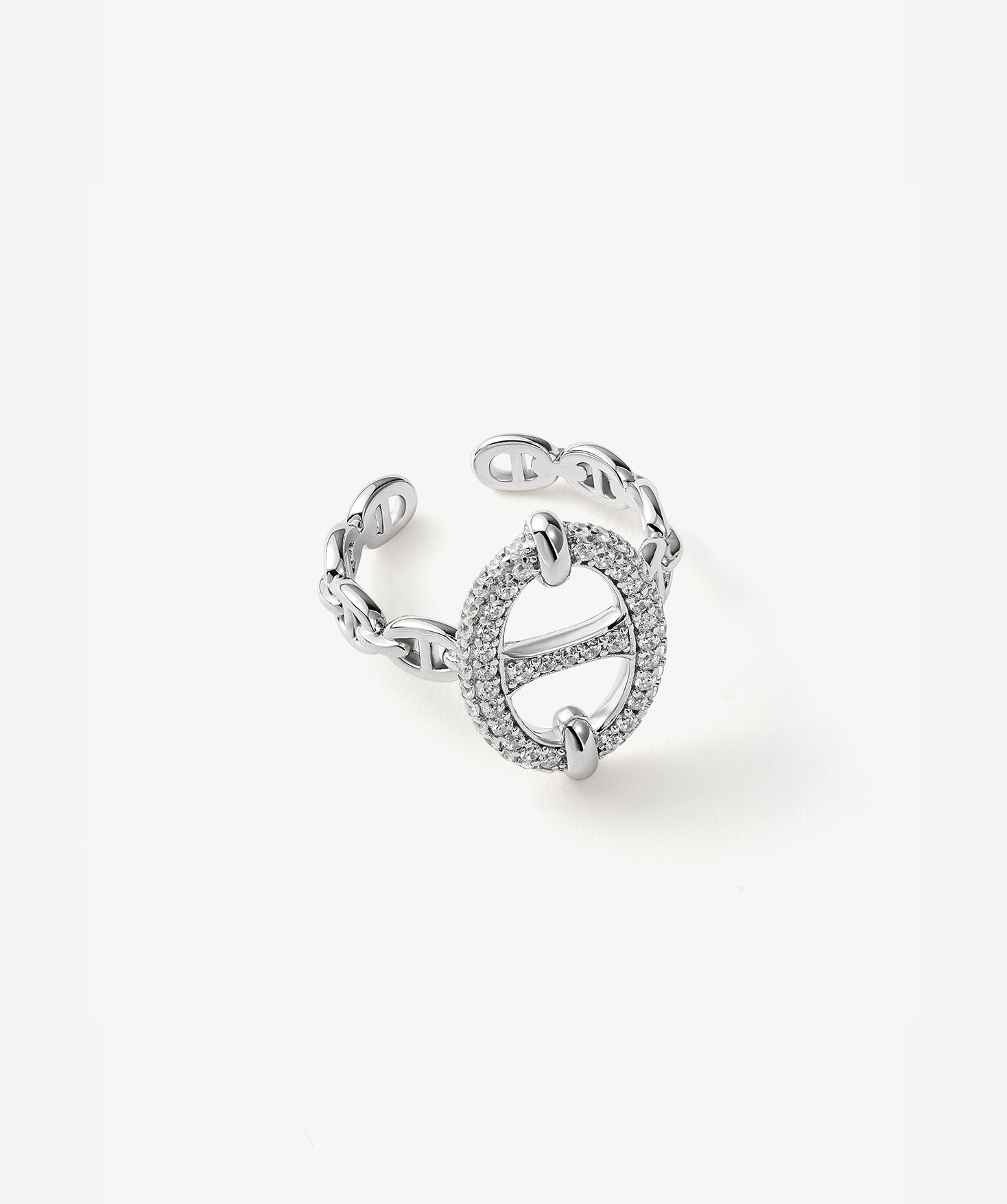 925 Sterling Silver Pave Mariner Chain Adjustable Ring – Symbol of Strength & Courage | MaiaMina