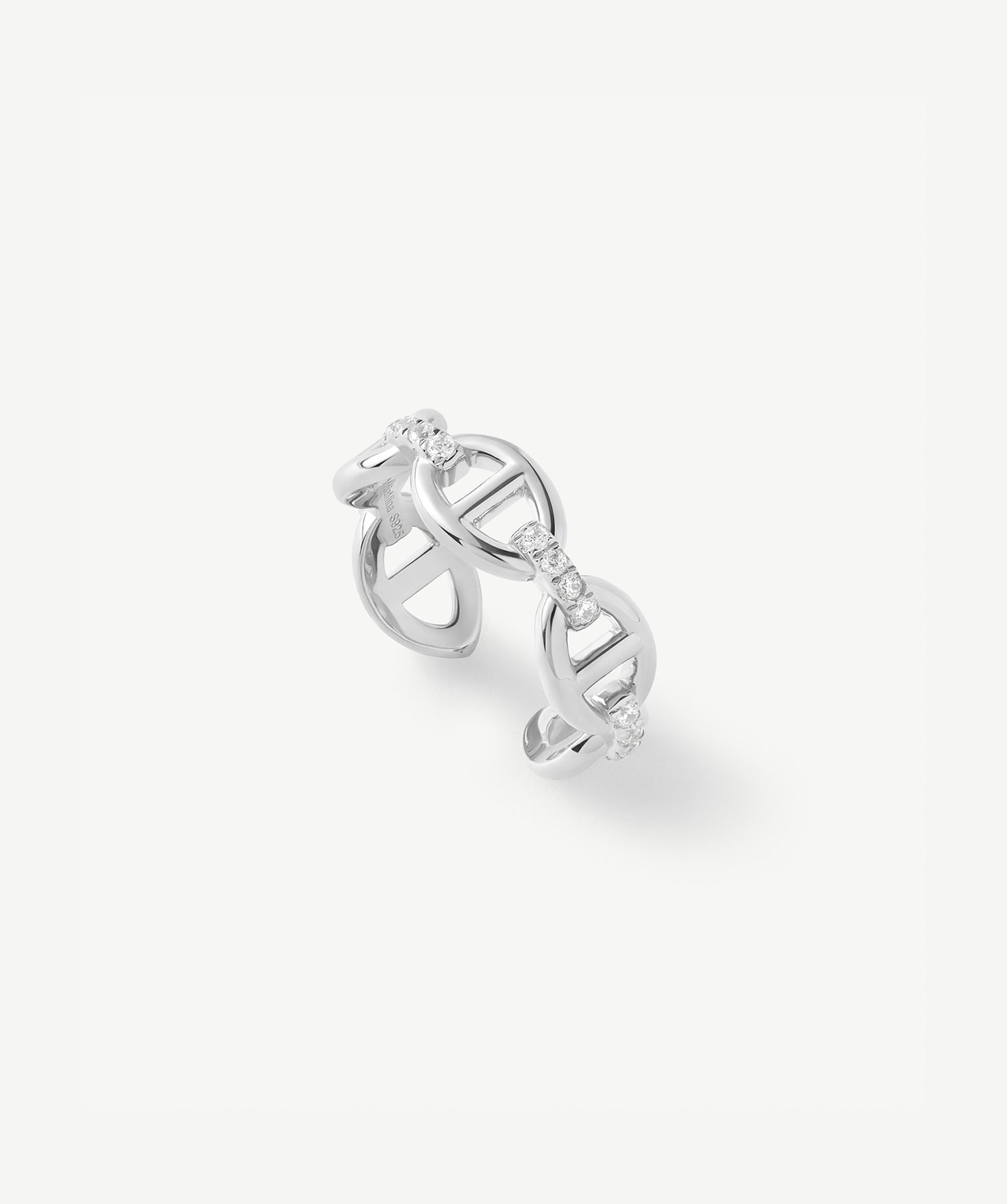 Sterling Silver Pave Mariner Chain Adjustable Ring with Diamonds – Elegant Nautical Jewelry | MaiaMina