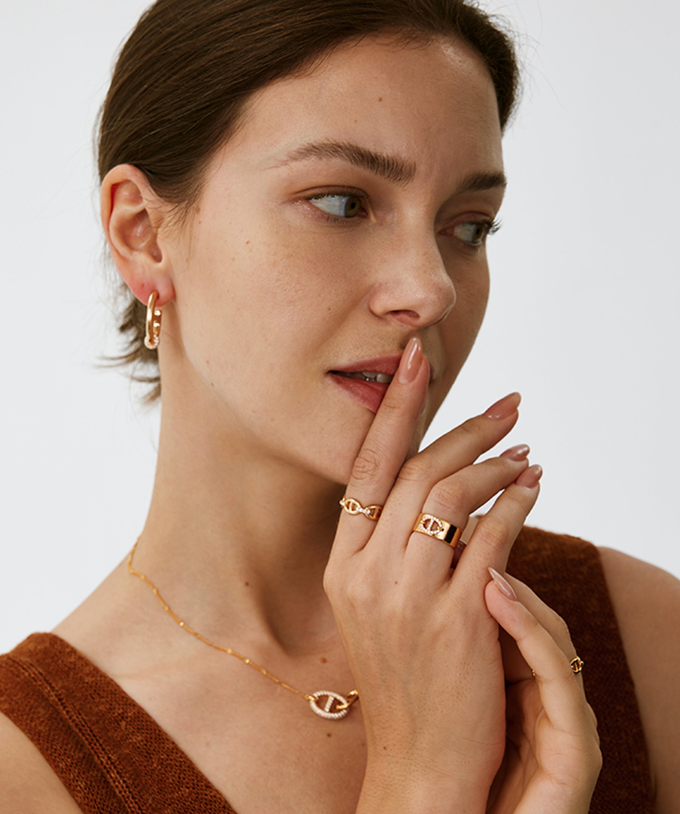 18K Gold Plated Pave Mariner Chain Adjustable Ring with Diamonds – Elegant Nautical Jewelry | MaiaMina