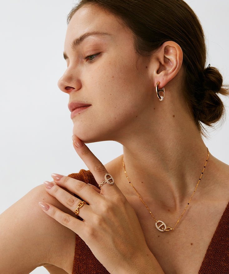 18K Gold Plated Pave Mariner Chain Adjustable Ring – Symbol of Strength & Courage | MaiaMina