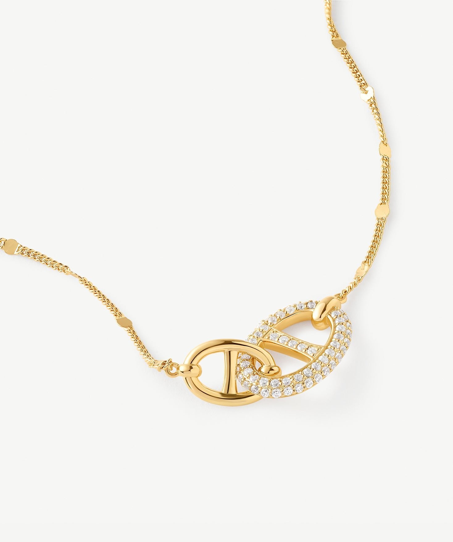 18K Gold Plated Pave Mariner Interlocking Pendant Necklace – Elegant Geometric Jewelry | MaiaMina