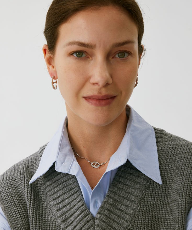 925 Sterling Silver Pave Mariner Interlocking Pendant Necklace – Elegant Geometric Jewelry | MaiaMina