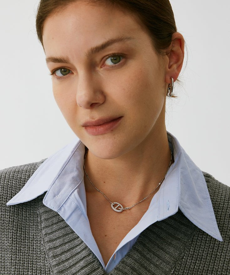 925 Sterling Silver Pave Mariner Interlocking Pendant Necklace – Elegant Geometric Jewelry | MaiaMina