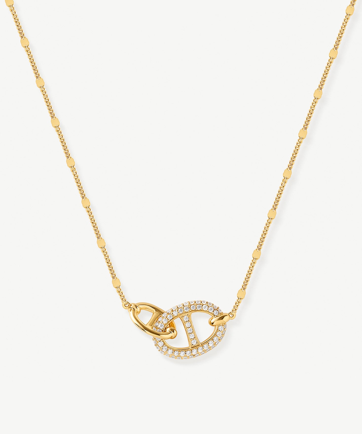 18K Gold Plated Pave Mariner Interlocking Pendant Necklace – Elegant Geometric Jewelry | MaiaMina