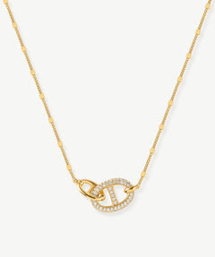 18K Gold Plated Pave Mariner Interlocking Pendant Necklace – Elegant Geometric Jewelry | MaiaMina