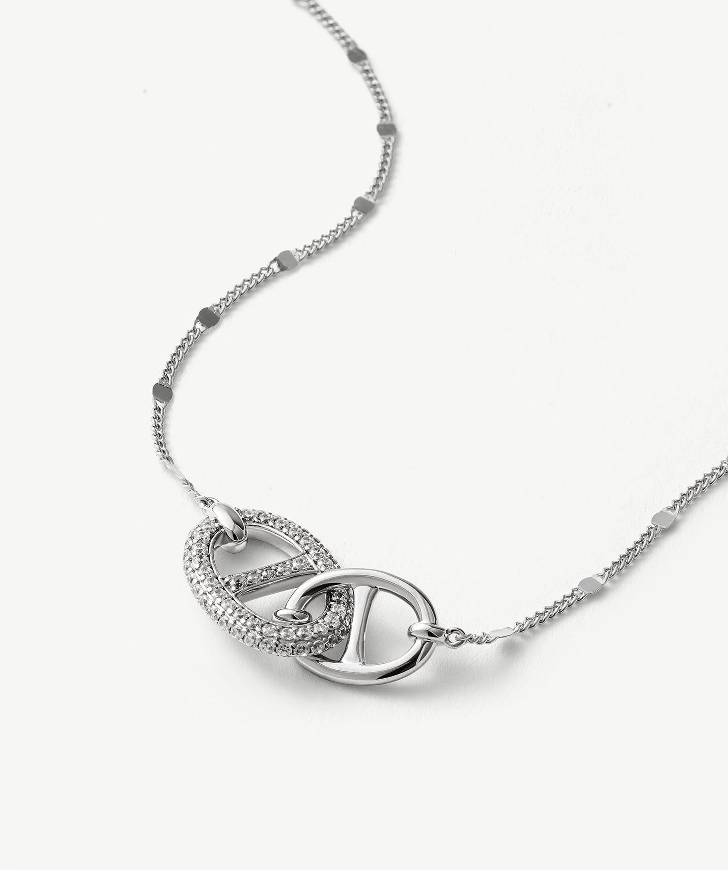 925 Sterling Silver Pave Mariner Interlocking Pendant Necklace – Elegant Geometric Jewelry | MaiaMina