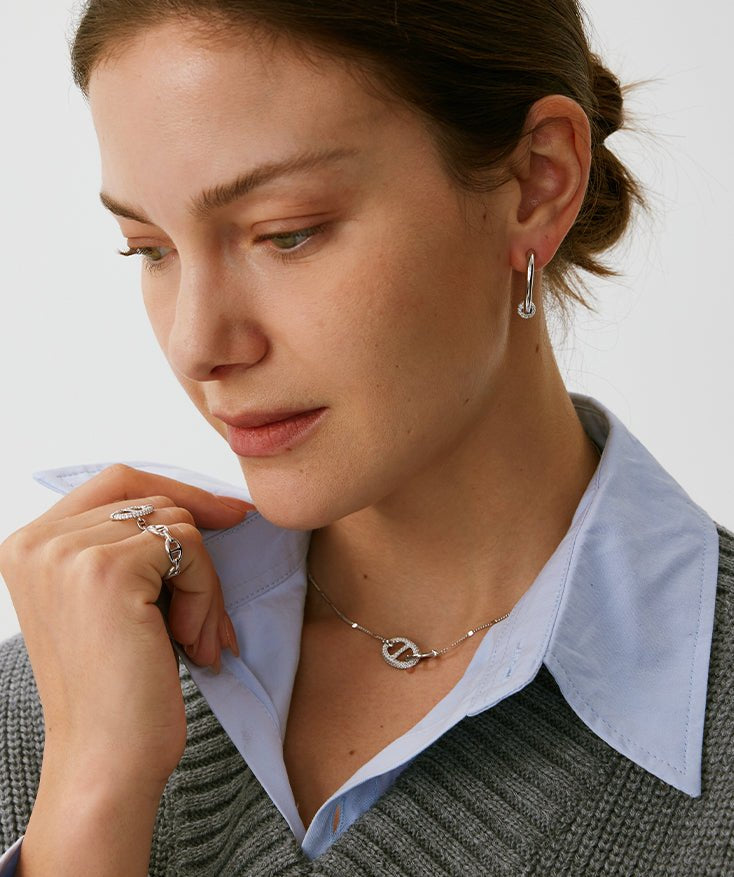 925 Sterling Silver Pave Mariner Interlocking Pendant Necklace – Elegant Geometric Jewelry | MaiaMina