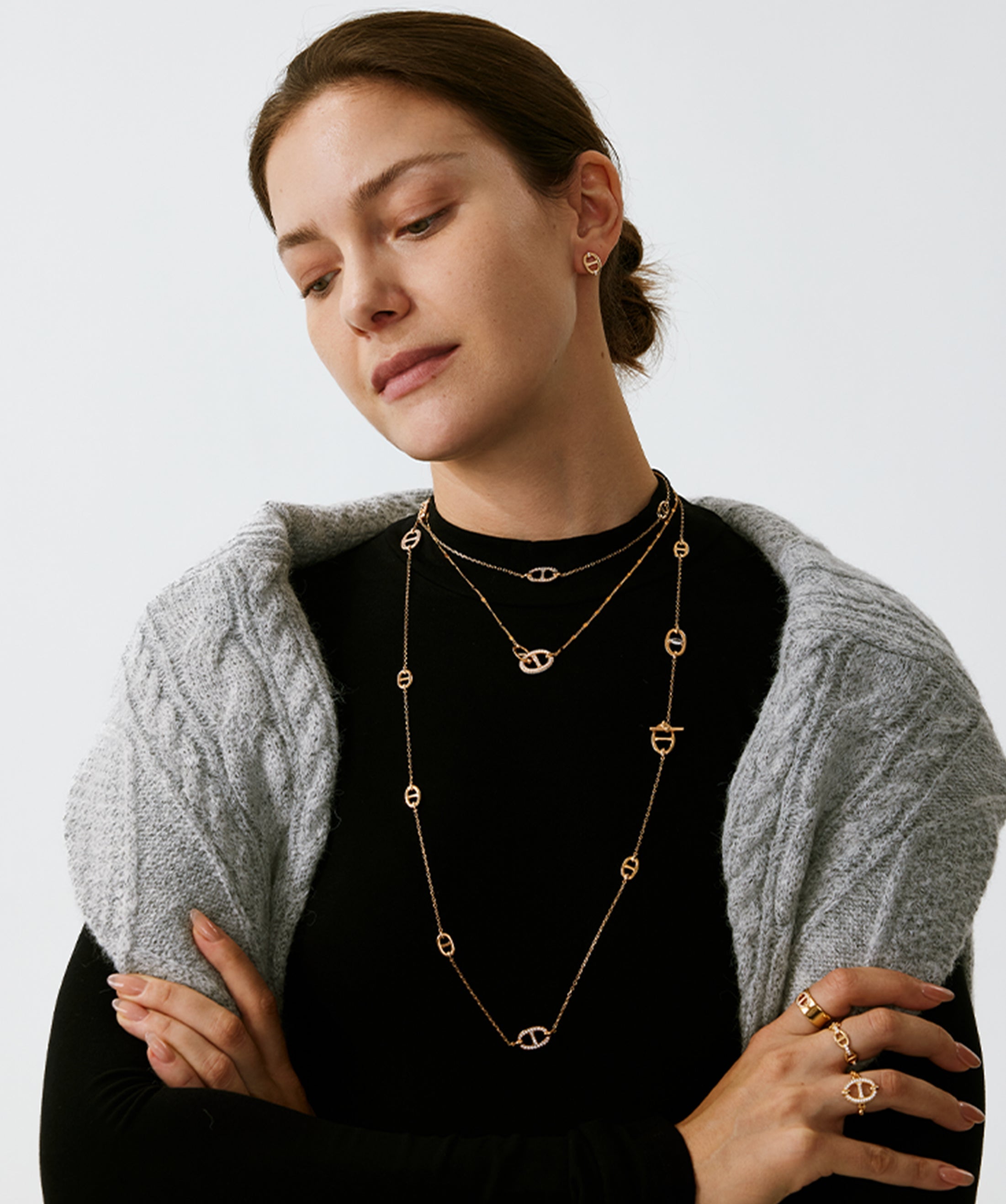 18K Gold Plated Mariner Chain Layered Necklace – 120cm Long | MaiaMina