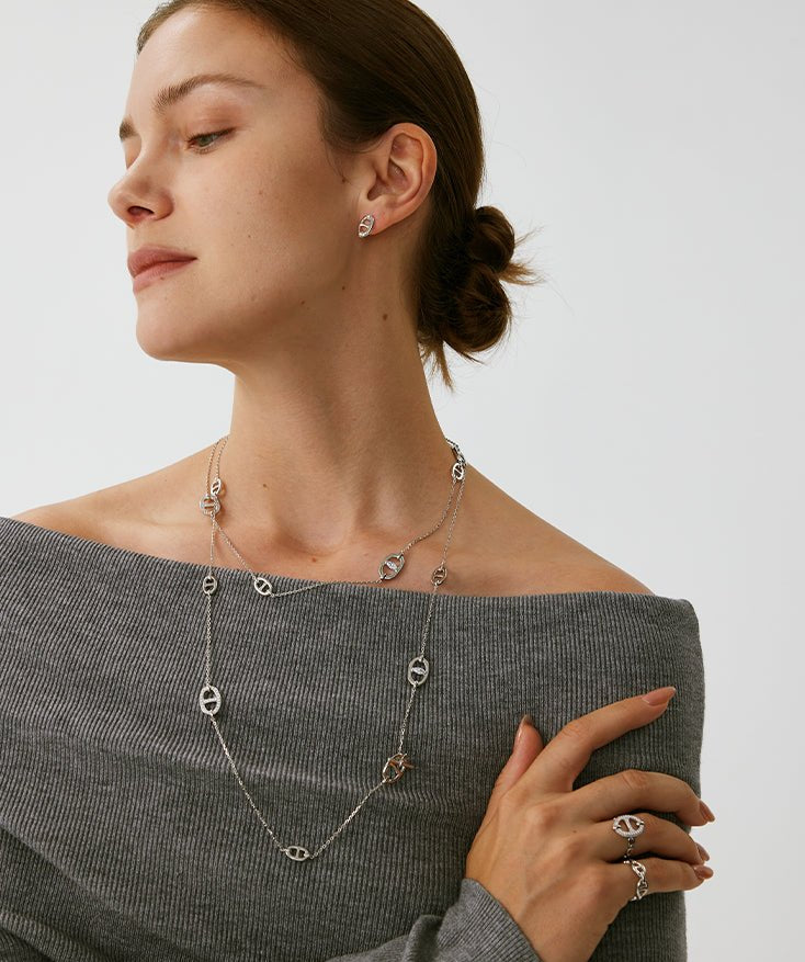 Sterling Silver Mariner Chain Layered Necklace – 120cm Long | MaiaMina