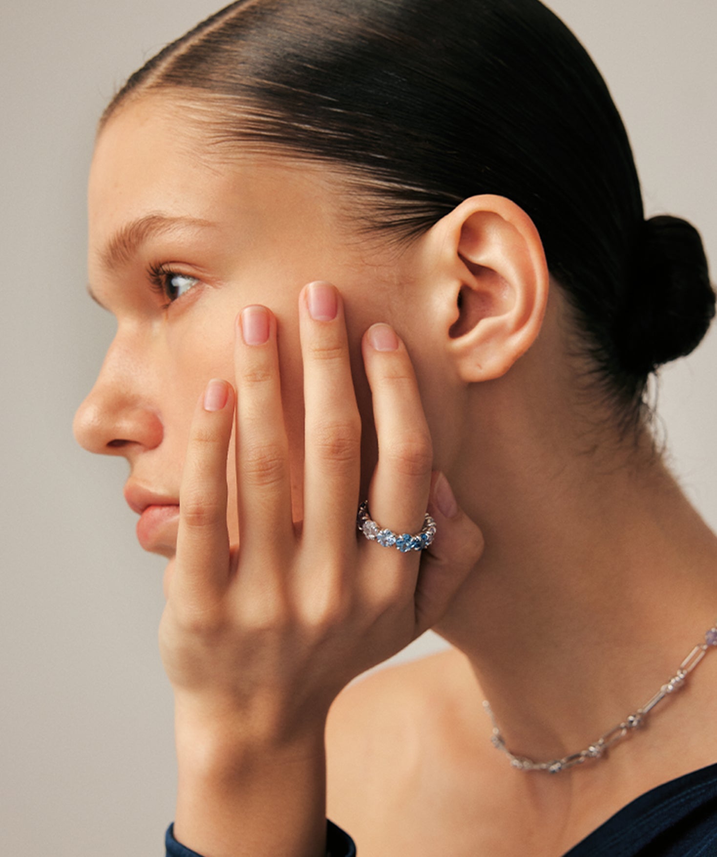 Gemstone Eternity Band Ring in Sterling Silver with Blue & Purple Gradient Stones – Wilda Collection | MaiaMina