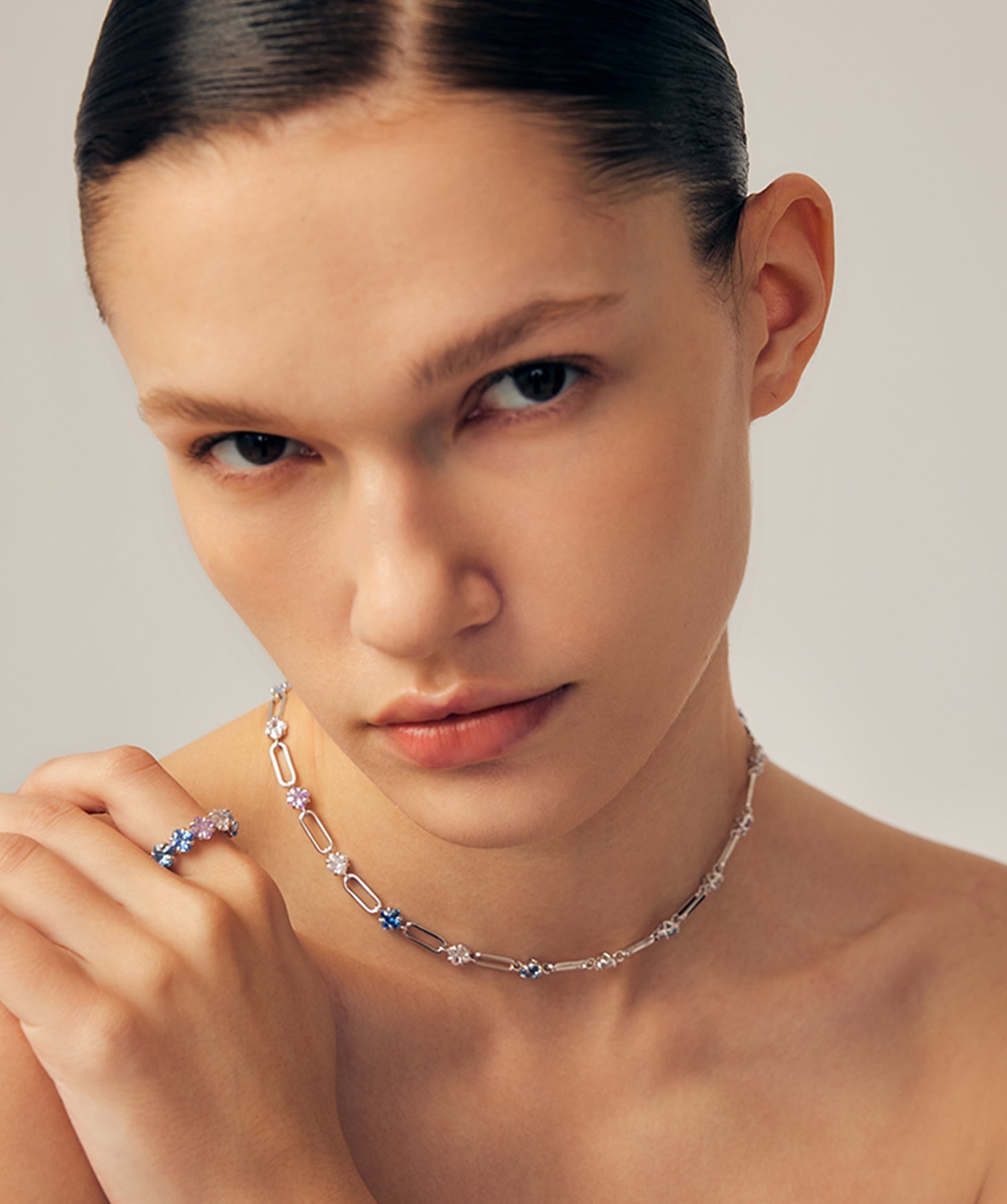 Gemstone Eternity Band Ring in Sterling Silver with Blue & Purple Gradient Stones – Wilda Collection | MaiaMina