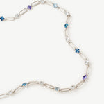 Paperclip Chain Necklace in Rhodium with Blue and Purple Gemstones – Wilda Collection | MaiaMina