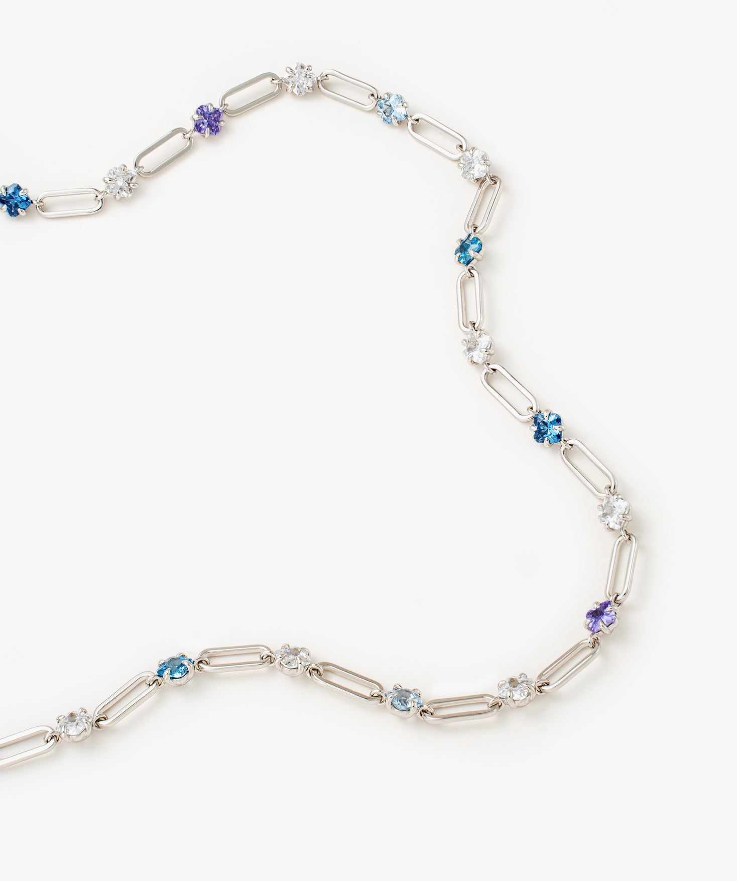 Paperclip Chain Necklace in Rhodium with Blue and Purple Gemstones – Wilda Collection | MaiaMina